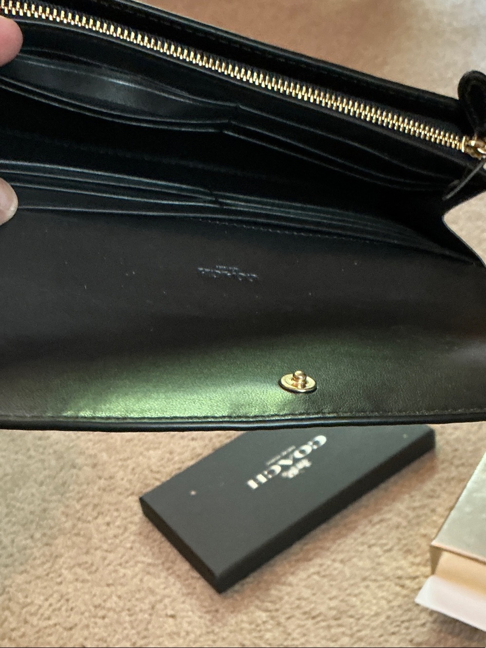 Coach Black Patent Signature Envelope Wallet with Gold Logo - Picture 6 of 8
